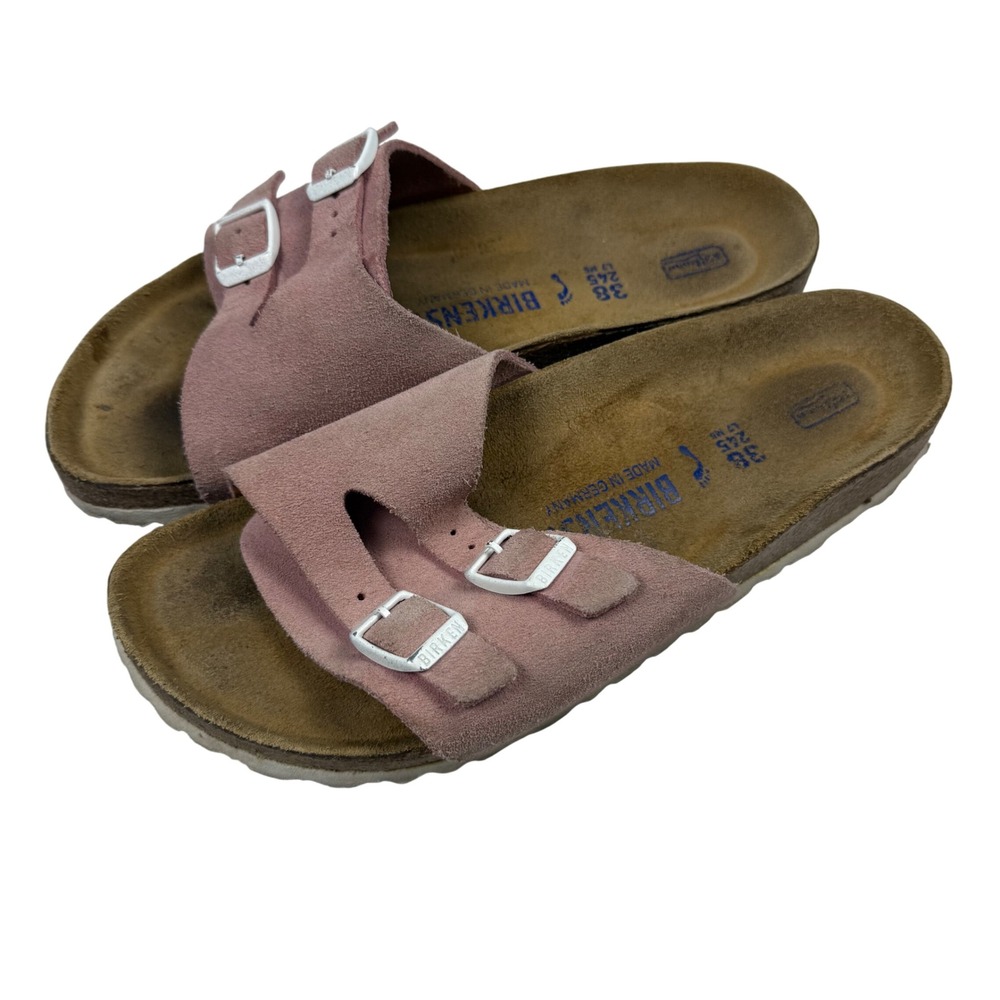 Birkenstock Salina Rose‎ Pink Suede Soft Footbed Slide Sandals Womens 38 L7 M5